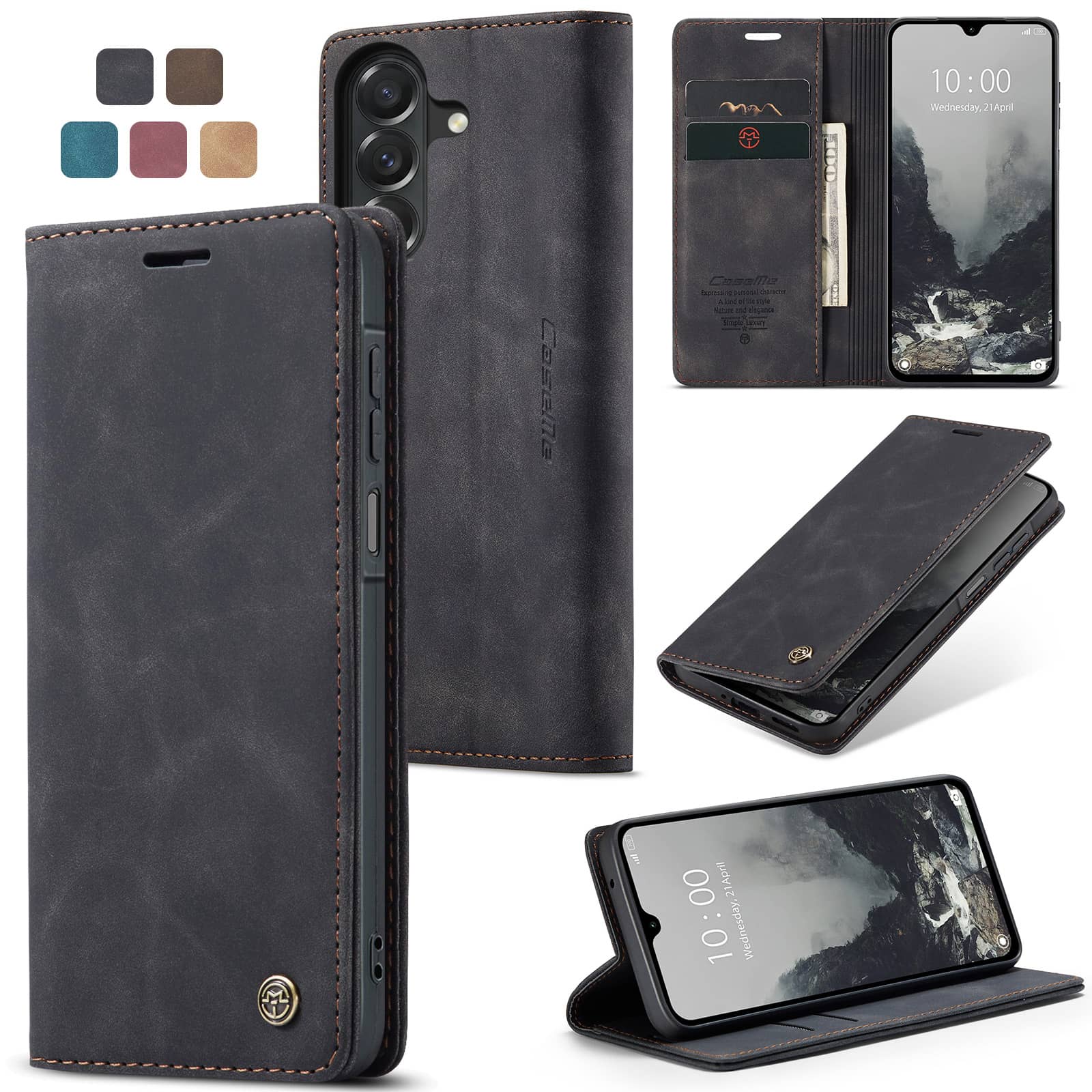 Leather Folio Wallet Case - Samsung Galaxy A27 için Flip Cüzdan