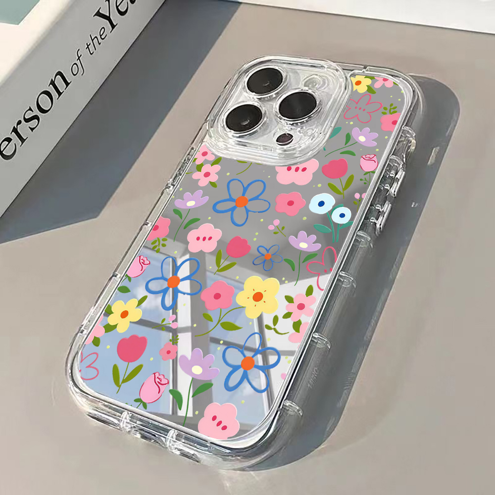 Phone Cases Online - Kore Tarzı Çiçek Desenli Gümüş Aynalı