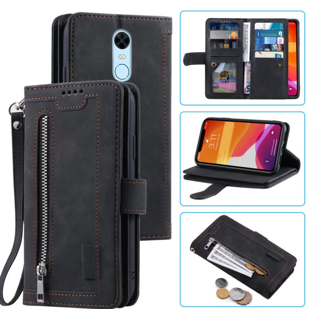 Leather Folio Wallet Case - 9 kartları cüzdan kılıf için Redmi
