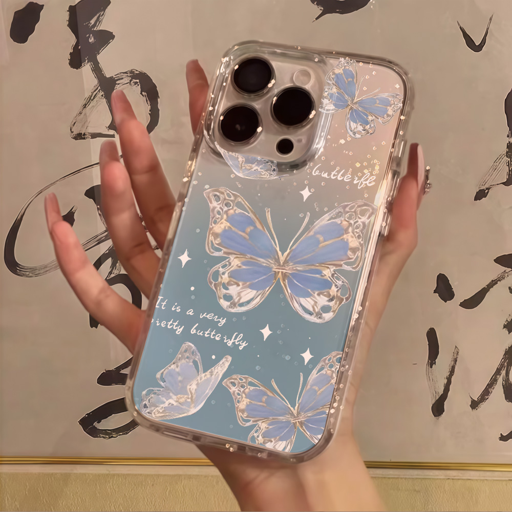 Lüks Mavi Kelebek Şeffaf Simli - Phone Cases Online incelemesi ve fiyatı
