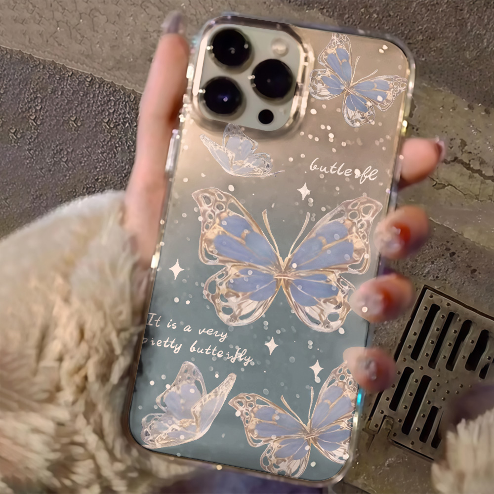 Lüks Mavi Kelebek Şeffaf Simli - Phone Cases Online incelemesi ve fiyatı